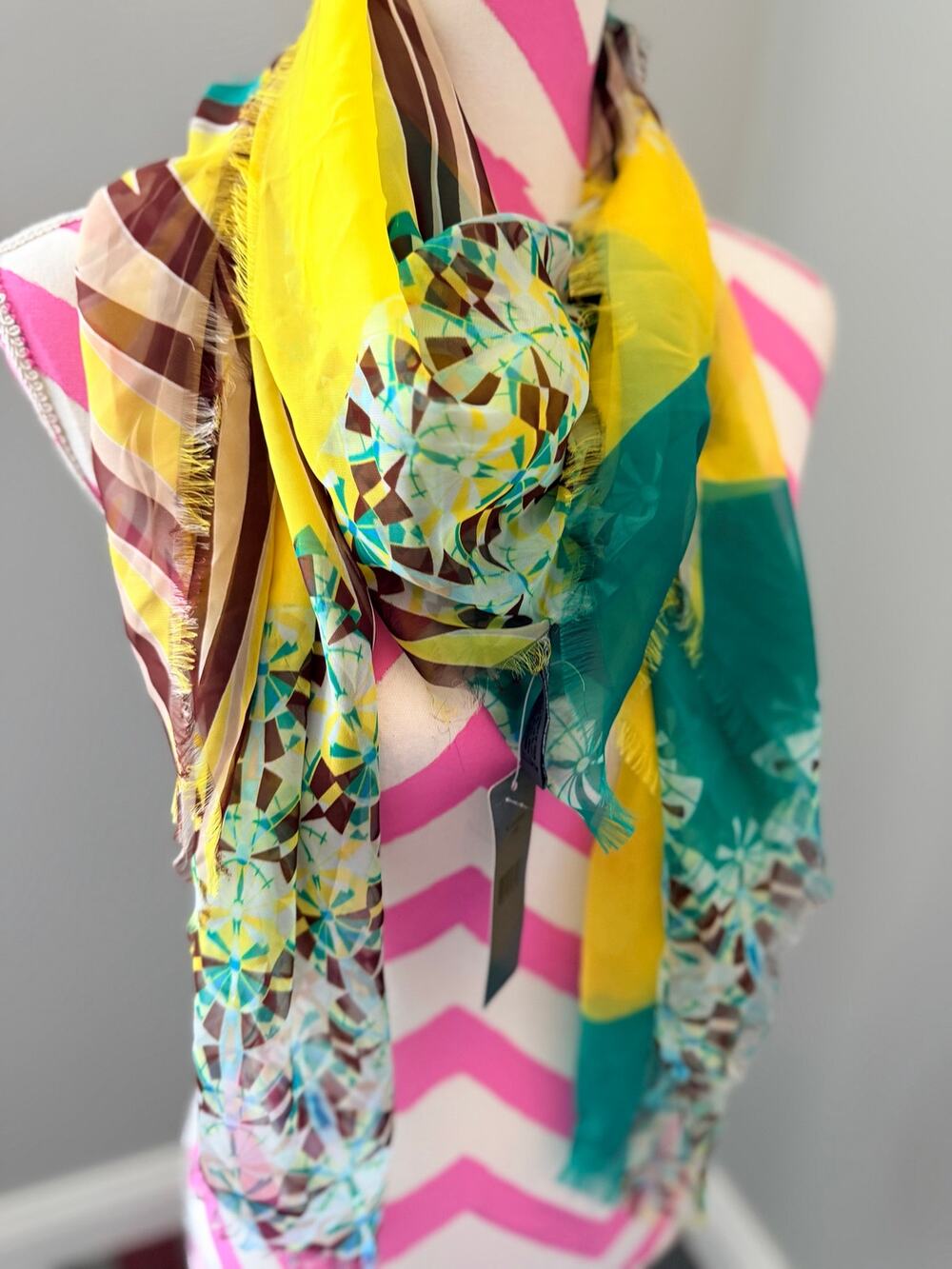 NWT Accessory Street Geometric Zebra Multi-Pattern Sheer Scarf Eyelash Fringe